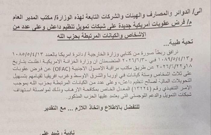 العراق يدرج “الحزب” اللبناني على قائمة العقوبات المصرفية